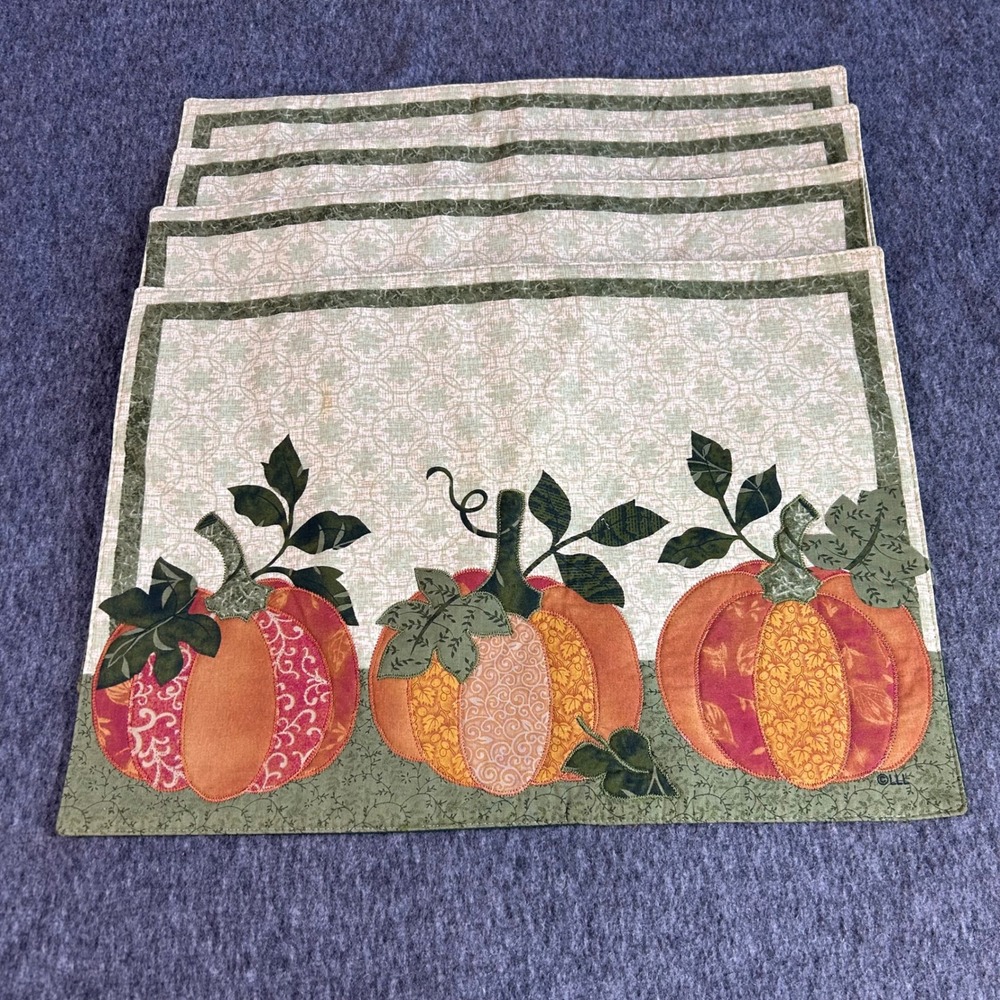 Nantucket Distributing Quilted Pumpkin Placemats Set of 4 Fall Harvest Decor